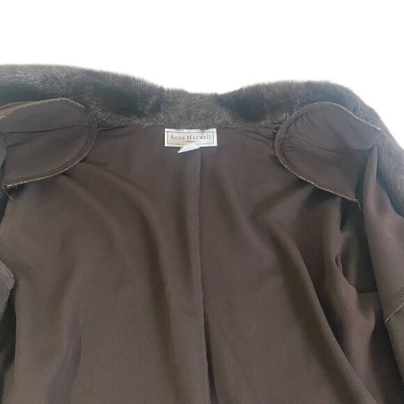 Vtg Anna Maxwells Brown Sheer over coat faux fur collar wedding ,cocktails 18W - Picture 8 of 8